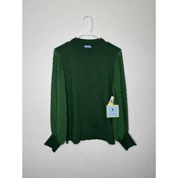 NEW CeCe Women's Crewneck Bobble Detail Long Sleeve Sweater Green NWT Size M - Picture 1 of 14